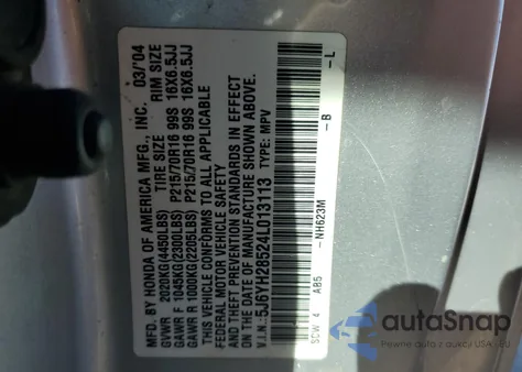 2004 Honda Element Ex from USA, damaged, VIN 5J6YH28524L013113